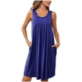 thumbnail image 1 of Dvkptbk Robe d'Été de Plage pour Femme 2024 Décontractée à Col Rond à Manches Courtes Robe Débardeur Mini Robes Fluide à Volants Boho Robe Soleil avec Poches P-2TG, 1 of 8