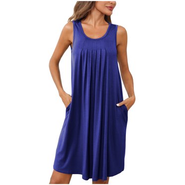Pisexur Robe d'Été pour Femme, Mode, Plissée, Robe de Plage Décontractée Sans Manches, Couleur Unie, Débardeur Ample, Robe Soleil avec Poche
