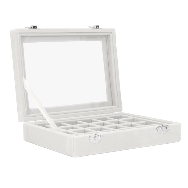 Small Velvet Jewelry Box Organizer 24, Practical 24 Compartments Jewelry Organizer Box Removable For Household White