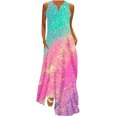 thumbnail image 1 of Dvkptbk Women's Summer Robe Maxi Sans Manches d'Été à Col en V Décontractée Boho, Robe Soleil, Ourlet à Imprimé Dégradé, Longue, Style Piste, Robes de Plage, 1 of 5