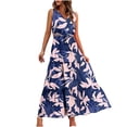 thumbnail image 2 of Pisexur Robes pour Femmes à Col en V Sans Manches Robe Maxi Taille Élastique Robe Évasée à Étages Robe d'Été Mode à Imprimé Floral Robe de Bal d'Été Décontractée Ample Longue Robe Confortable Fluide Robe Portefeuille pour Plage Vacances, 2 of 5