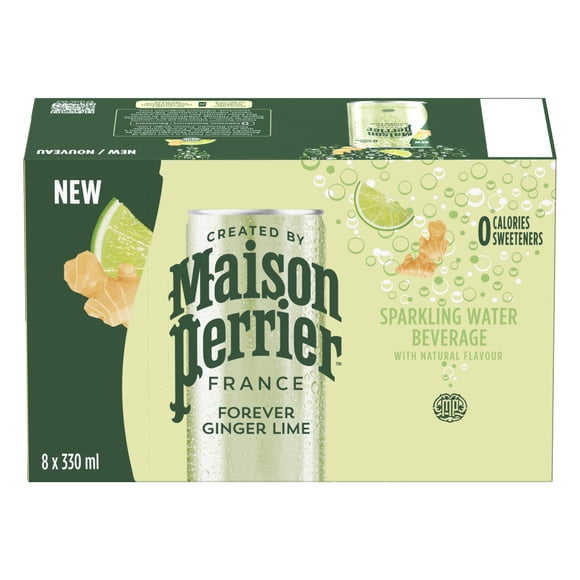 Maison Perrier Forever Ginger Lime, Sparkling Water Beverage, No Calories, No Sweeteners, No Sodium, Sourced & Bottled in France 8x300ml