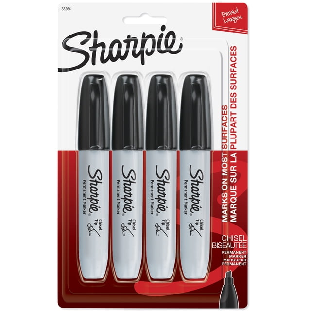 Marqueurs permanents Sharpie, pointe biseautée, noir, 4 unités