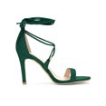 thumbnail image 3 of BLISSFUL STEP Chaussures pour Femmes Sandales à Talon Aiguille Haut à Bride Cheville à Nouer Bout Ouvert en Faux Suède Vert 7, 3 of 8