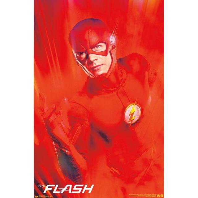 DC Comics TV - The Flash - Affiche Murale d'Art Clé, 22,375 Pouces x 34 Pouces Mettant en Vedette le Flash dans Sa Combinaison Rouge avec l'Emblème de Foudre Jaune sur Sa Poitrine, Montré dans une pose Centrée, Orientée vers l'Avant avec Effets de Flou de Mouvement sur un Fond Rouge Vif, Convient à la Déco Murale Ou à la Décoration de Fête à Thème.