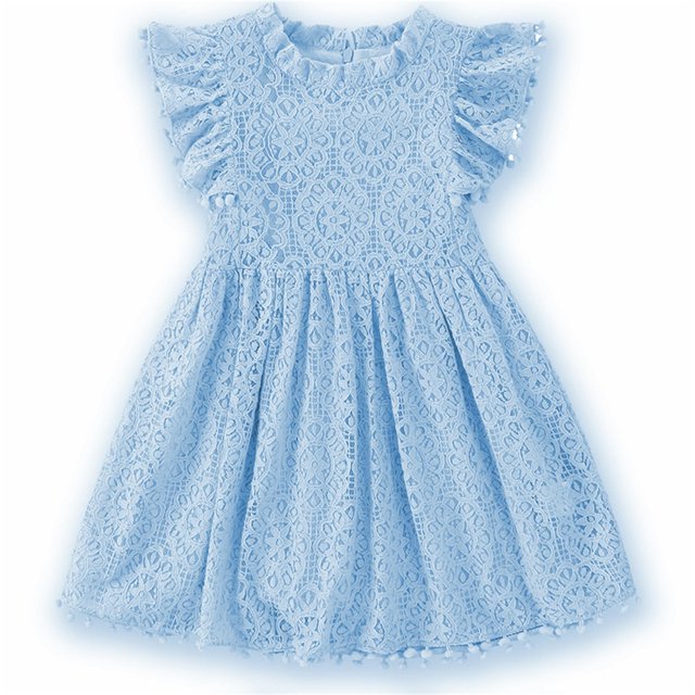 TopLLC Robe à Manches Courtes Col Rond Imprimé Floral pour Filles avec Manches Volantes Jupe Plissée pour Filles Été Jupe pour Enfants Robe Fille
