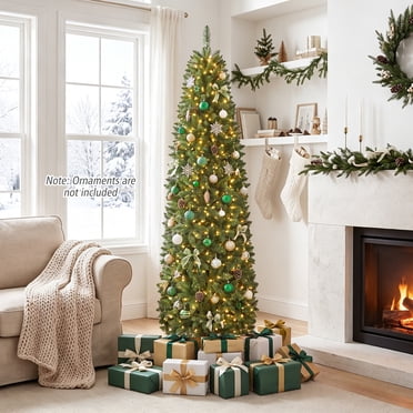 Costway 6.5ft Pre-Lit Hinged Pencil Christmas Tree 250 White Lights