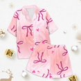 thumbnail image 2 of Ensemble de Pyjama en Satin pour Fille, Imprimé, Manches Courtes, Ensemble de Pyjama à Boutons pour Filles, Ensemble de Pyjama Décontracté pour Filles, Pyjamas pour Filles Taille 10-11 Ans, Mode Garçons Filles, 2 of 5