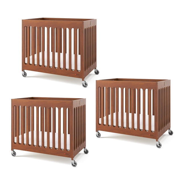 Foundations Boutique Compact Folding Crib 3 Pack for Hotels, Cherry
