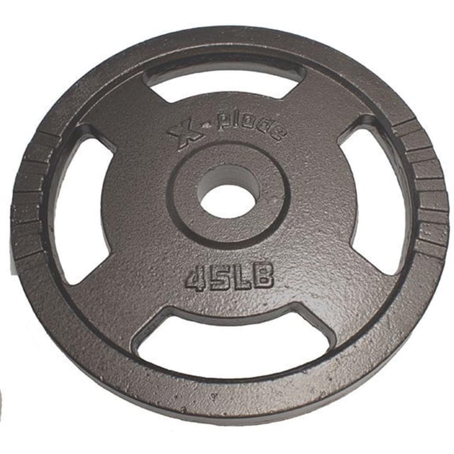 Progression Entraînement Physique X-Plode Plaque de Poids Olympique Martelée 45 Lb, une Plaque de Poids Ronde en Fonte avec Trois Poignées Ergonomiques Moulées et un Trou central pour le Chargement de Barre, Dotée d'Une Finition Martelée Texturée et d'Un Marquage Embossé de 45 Lb, Convient à l'Entraînement de Force Équilibrée et aux Entraînements de Jambes Explosives.