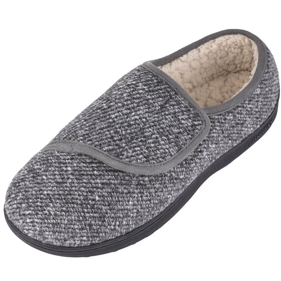 LongBay Men's Woolen Adjustable Memory Foam Slippers Cozy Plush Fleece Non Slip Diabetic Arthritis Edema Swollen House Shoes