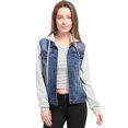 thumbnail image 1 of INSPIRE CHIC Women's Layered Drawstring Hood Denim Jacket with Pockets, 1 of 5