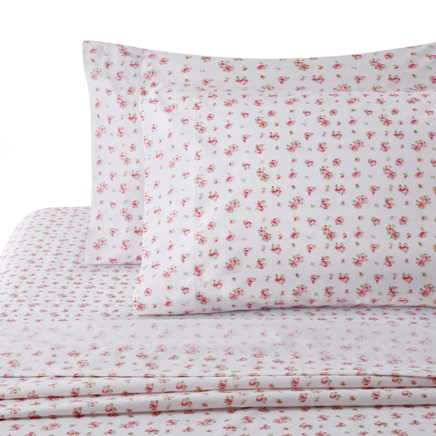 Literie Marina Décoration en percale de coton mélangé, douce et à poches profondes, 600 fils/cm², qualité hôtelière, motif floral rose.