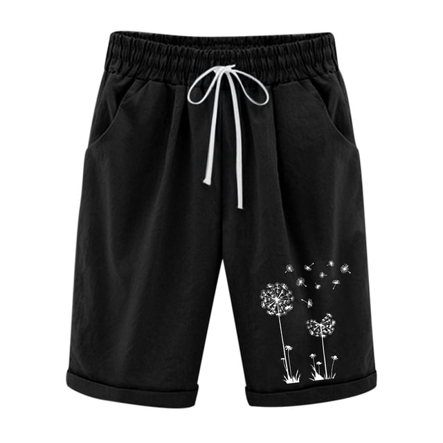 Dealovy Plus Size Shorts for Women Cotton Linen Fashion Printed Drawstring High Waisted Lounge Shorts