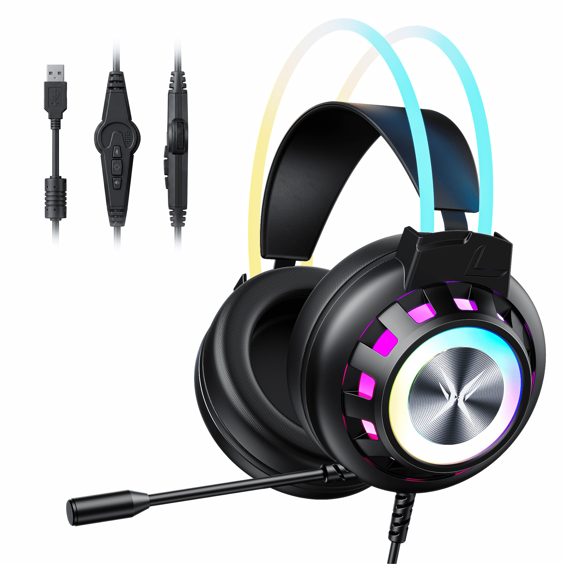 VEATOOL G3 USB Gaming Headset for PC, Computer Headphones with Microphone/Mic Noise Cancelling, 7.1 Surround Sound, RGB Light - Wired Headphones for PS4, PS5 Console, Laptop
