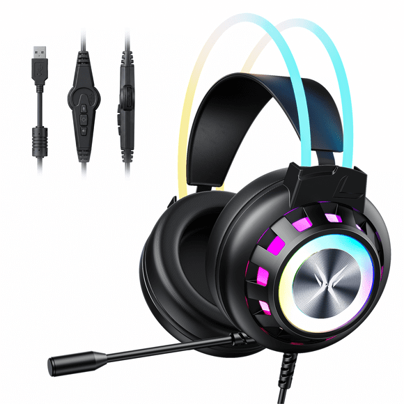 VEATOOL G3 USB Gaming Headset for PC, Computer Headphones with Microphone/Mic Noise Cancelling, 7.1 Surround Sound, RGB Light - Wired Headphones for PS4, PS5 Console, Laptop