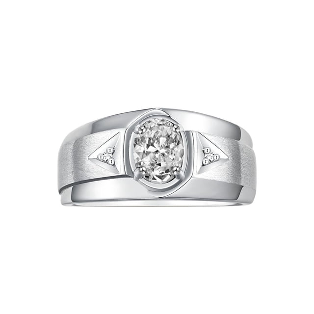 RYLOS Men's Rings 14K White Gold Classic 7X5MM Oval Gemstone & Diamond Ring White Topaz April Birthstone Rings For Men, Gold Rings Size 12