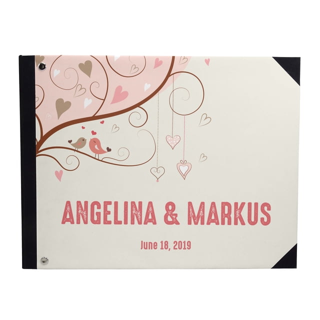 Darling Souvenir Grey Hanging Heart & Love Birds Printed Hardbound Cover Guestbook For Wedding Guest Sign In Book Registry-9 x 12 Inches