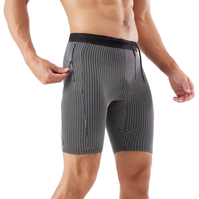 Plebaso Men's Running Shorts Tights Compression Stretch Shorts Mens Athletic Shorts with Zipper Pockets