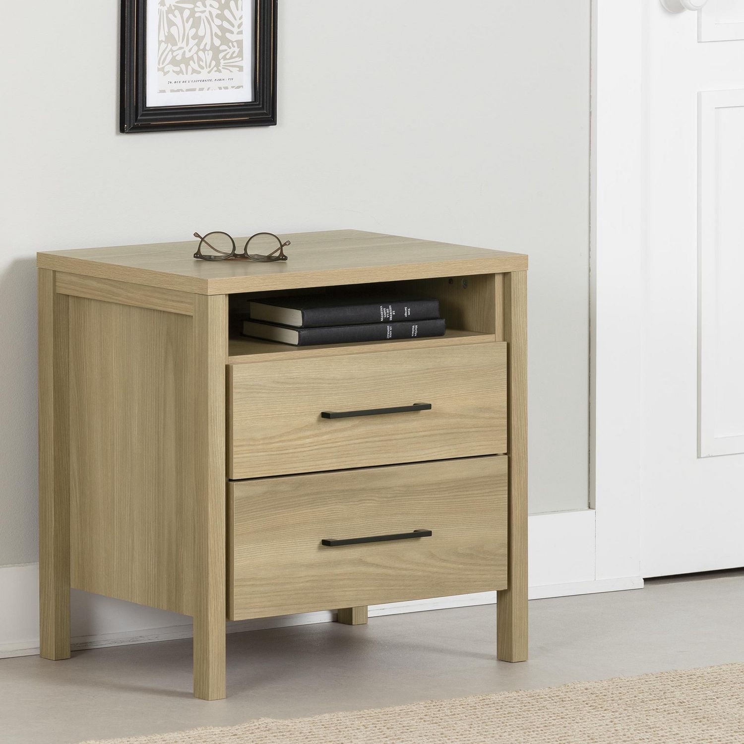 South Shore Gravity 2-Drawer Nightstand for Adult, in Natural Ash