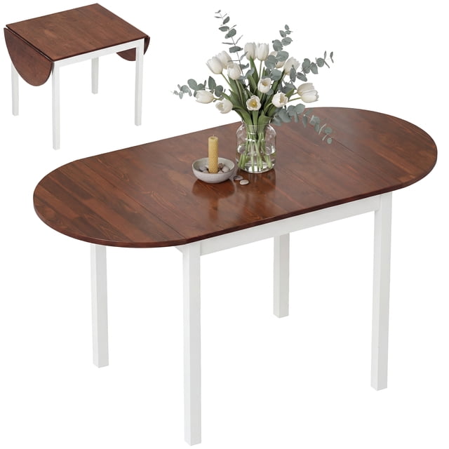 HOMCOM 55" Wood Kitchen Table, Drop Leaf Tables for Small Spaces, Brown
