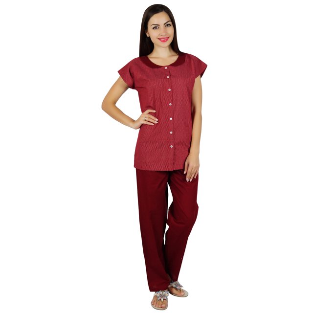 Bimba Womens Cotton Pajama Night Wear Set Short Sleeve Shirt with Pyjamas - Night Suit