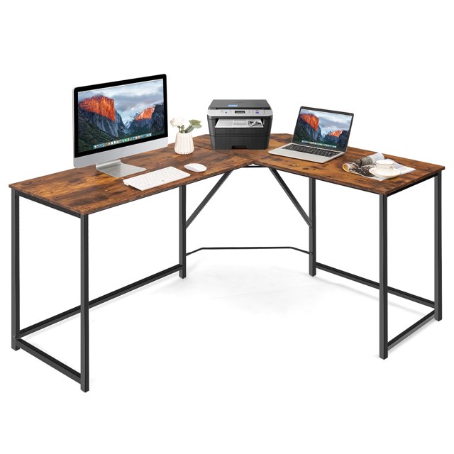 Costway 58"x 47" L Shaped Corner Computer Desk Home Office Workstation Brown
