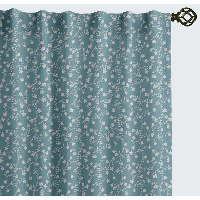 Vargottam 84 Inch Rod Pocket/Back Tab Cotton Curtains for Windows and Doors - Light Filtering Cotton - Light Filtering Drapes For Doors - Set of 2 Panels, 52"x84" - Ditsy Vine Print (Blue)