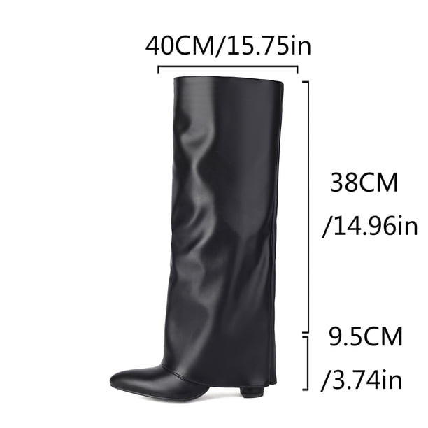 Knee High Fold over Boots for Women Winter Fall Leather Pointed