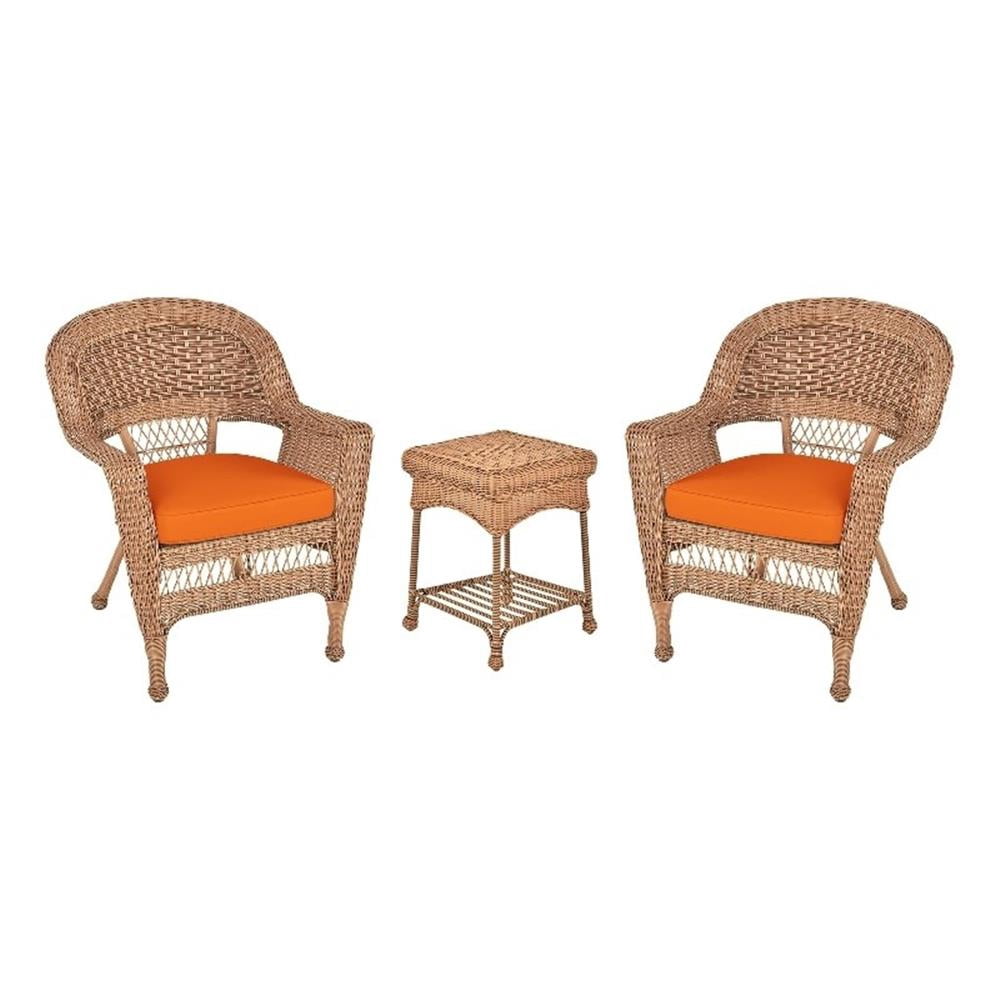 Jeco Ensemble de Conversation pour Patio en Résine Osier 3 Pcs, Miel et Orange