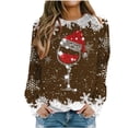 thumbnail image 1 of Besolor Chandail à Col Rond de Noël pour Femmes, Imprimé de Verre de Vin, Manches Longues, Chandails Mode, Hauts Graphiques Flocon de Neige, 1 of 4