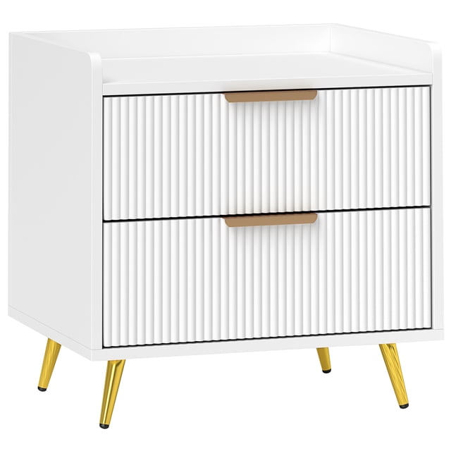 HOMCOM Bedside Table, Nightstand with 2 Drawers for Bedroom, White