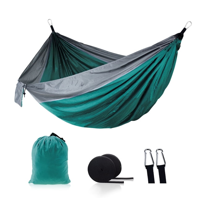 Tignapoo Spacious Double Nylon Hammock for Outdoor Adventures - Versatile Swing for Camping, Hiking, and Home Relaxation - 210T Durable Fabric in Dark Green and Gray Color Combination