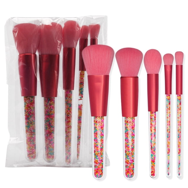 GOOHOCHY 5Pcs Makeup Set Premium Fiber Bristles Assorted Color Handle Cosmetics Brush for Daily Use