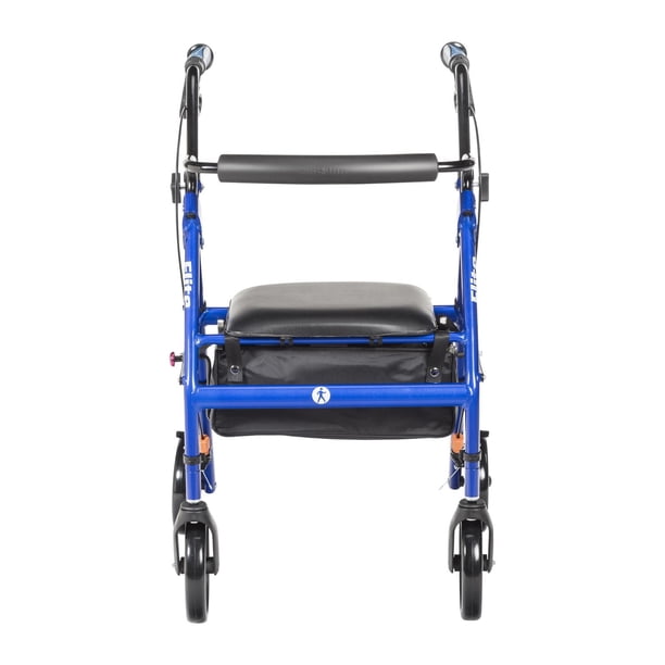 Hugo Blue Elite Rollator Rolling Walker with Seat and Backrest