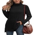 thumbnail image 1 of Ribbed Turtleneck Top for Women - Long Sleeve Basic Shirt with Side Slit, 1 of 5