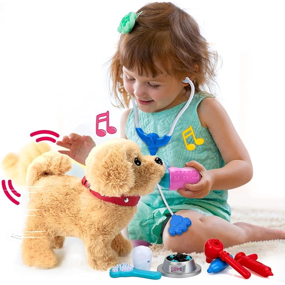 Chien Jouet Marcheur, Chant, Marche, Aboiements, Queue Qui Remue, Chien Interactif Électronique en Peluche pour Enfants Filles, Chiot en Peluche Réaliste, Jouets Cadeaux pour Filles Garçons de 2 3 4 5 Ans