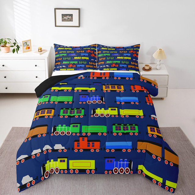 Erosebridal Ensembles de Literie Colorés Train Simple avec Couette, Insert de Couette Transport, Décoration de Chambre Locomotive à Vapeur, Réversible 2 Pcs