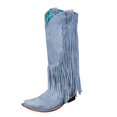 thumbnail image 1 of B91xZ Bottes de Cowboy pour Femmes Talon Haut Rétro Suède Fermeture Éclair Mi-Mollet, Bleu Clair 7.5, 1 of 5