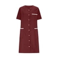 thumbnail image 3 of Bocqde Robe de Sarrau Femmes Infirmières Tenue de Travail Robes Manches Courtes Boutonnée Robe de Sarrau avec Poches, 3 of 5