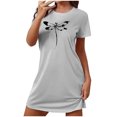 thumbnail image 1 of Mrat Chemise de Nuit pour Femmes Chemise de Nuit pour Femmes Tenue de Nuit Manches Courtes Chemise de Nuit Décontractée Imprimée Robe de Nuit Ample Confortable Pyjama S-80 Gris P, 1 of 7