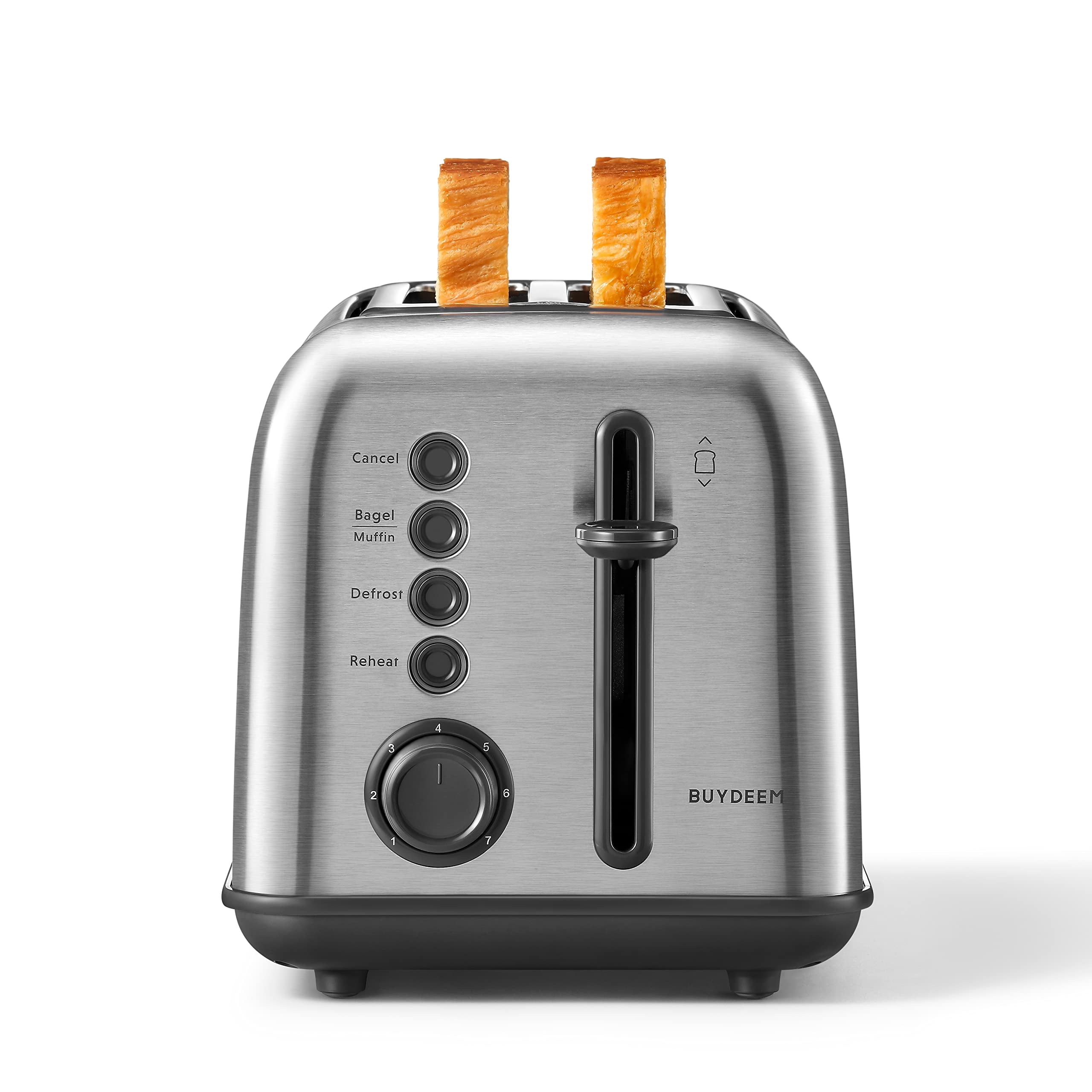 BUYDEEM DT620 2-Slice Toaster, 7 Shade Settings, Extra Wide 1.5'' Slots for Bagel & English Muffin, 6 Toasting Functions, Retro Stainless Steel Toaster with High Lift Le