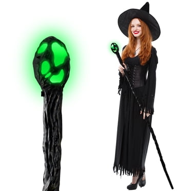 Joyfy Bâton de Sorcier à DEL d'Halloween, Canne Magique de Marche Accessoire Bâton pour Femmes Accessoires de Costume de Sorcière Accessoires Lumineux pour Adultes Costume d'Halloween 56 Pouces (142 cm)