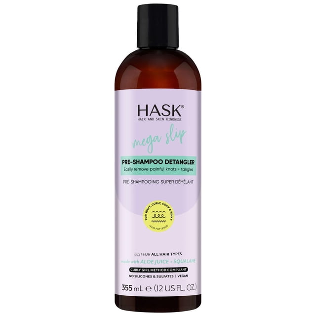 Hask Série Texture Pré-Shampooing Méga Slip Démêlant dans une Bouteille Ambre de 355 ml avec Bouchon Noir et Étiquette Lavande, Fait avec du Jus d'Aloès et du squalane pour Démêler, Hydrater et Ajouter du Slip en Douceur pour Tous les types de Cheveux Ondulés, Bouclés, Crépus et Crépus, Convient pour Optimiser les routines de Soins Capillaires.