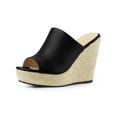 thumbnail image 1 of BLISSFUL STEP Chaussures pour Femmes Talon Compensé Bout Ouvert Espadrilles Mules à Plateforme Noir 7, 1 of 8