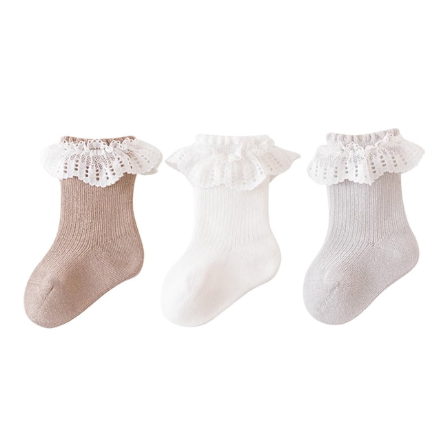 FAIWAD 3 Pairs Toddler Lace Socks Girls Ruffle Frilly Mesh Breathable Princess Socks Birthday Party Non Slip Ankle Socks