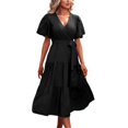 thumbnail image 1 of B91xZ Robe T-Shirt d'Été Printemps Été pour Femmes Plage à Fleurs, Robe Débardeur Décontractée Ample à Manches Courtes avec Poches, Noir TTG, 1 of 4