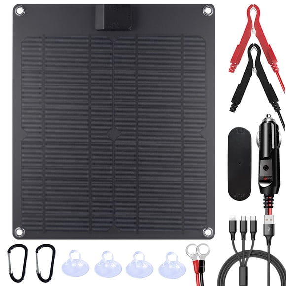 yeacher Portable 15W Solar Charger with USB & DC Output for Outdoor Use - Black, Includes DC Cable, Compact Design (320x275mm)