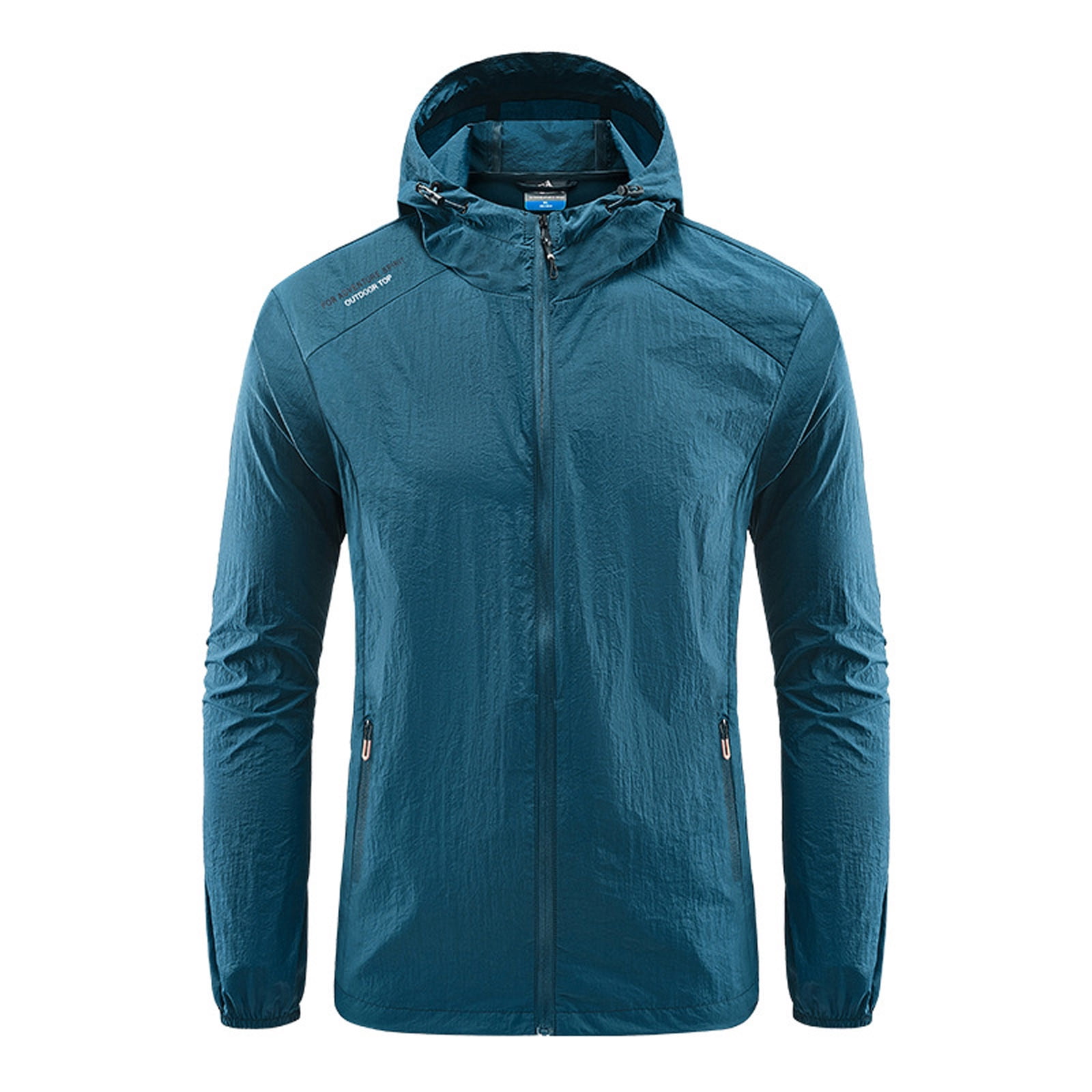 TIMIFIS Mens Jacket Waterproof with Hooded Hiking Coat Lightweight Windbreaker Zip Jacket Sun Protection Work Coat Windbreaker for Hiking Travel-Light BlueFall