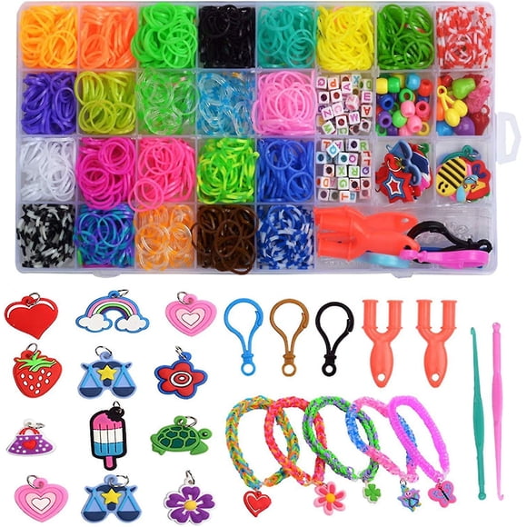 Rubber Elastic Bracelets - 1600+ Pcs Loom Bands, Loom Kit With Storage Box And Knitting Tool